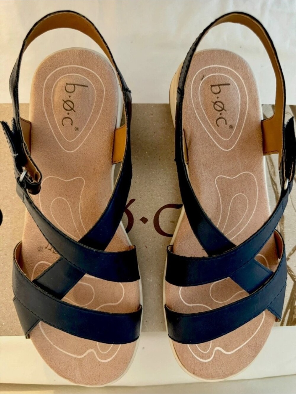 b.o.c. Kids Navy Leather Cross-Strap Sandals